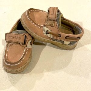 EUC Sperry Top Sider Kids Infant Toddler Boys Shoes Tan Beige